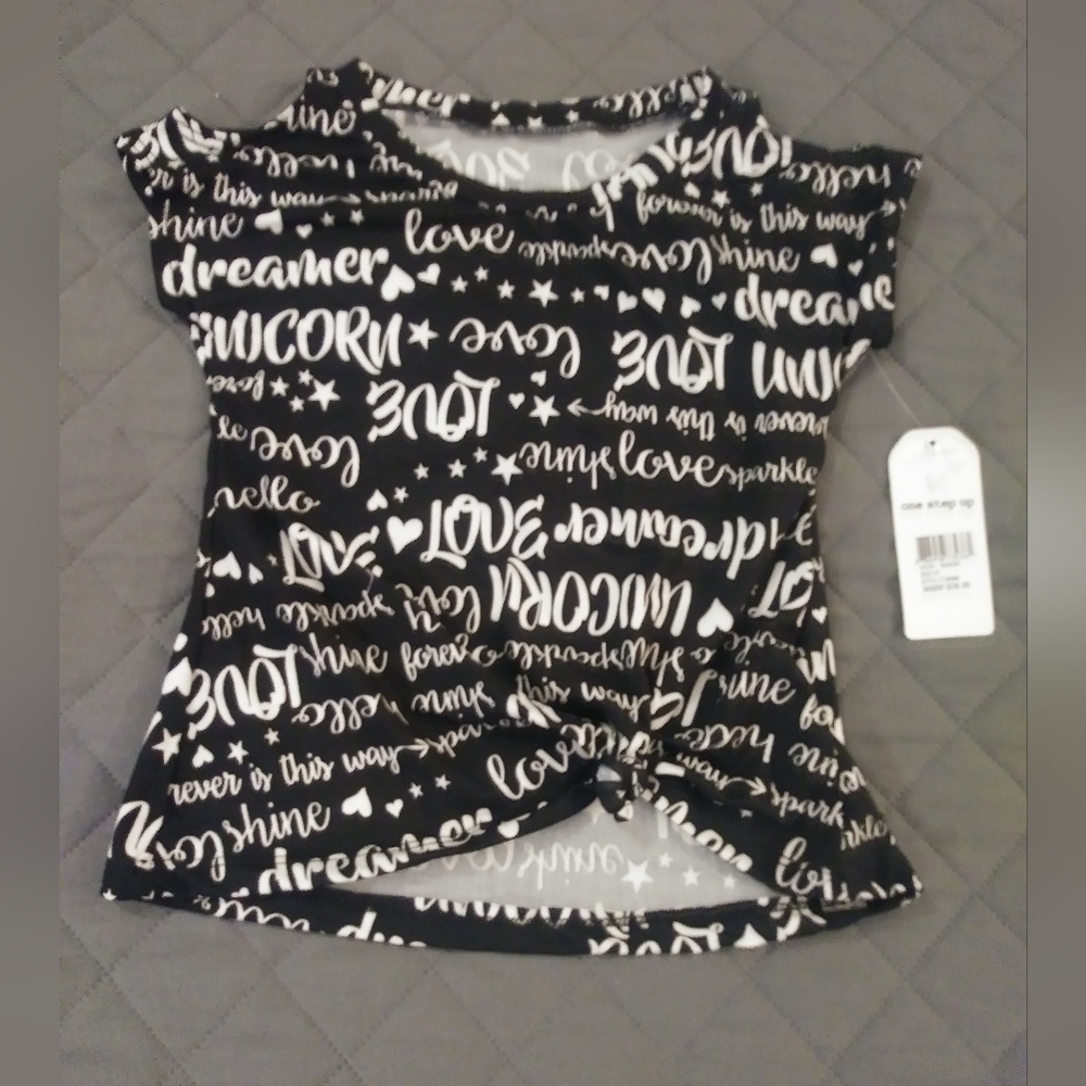 One Step Ahead Black and White Script Kids Tee